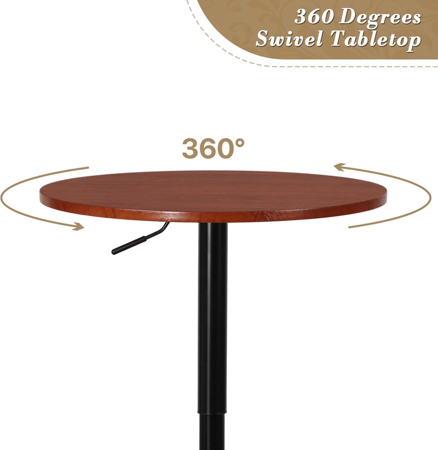 Athena Collection Bar Table with Swivel Top, Round Bistro Pub Bar Height Cocktail Table with Height Adjustable top and Metal Silver Base for Home Outdoor Party Event, Red