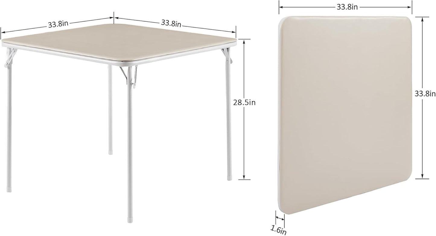 VECELO Portable Folding Card Table Square and Chair Set (5pc) with Collapsible Legs & Vinyl Upholstery, Metal, Beige