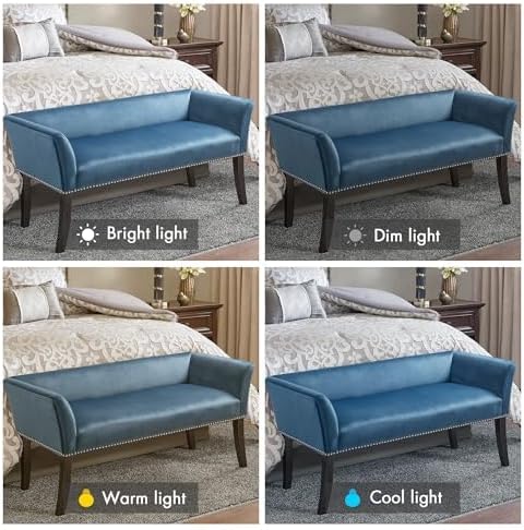 Madison Park Accent Bench, Upholstered with Nailhead Trim, & Padded Seat Entryway Bench Small, End of Bed Bench with Back, 49.5" W x 19.25" D x 23" H, Blue