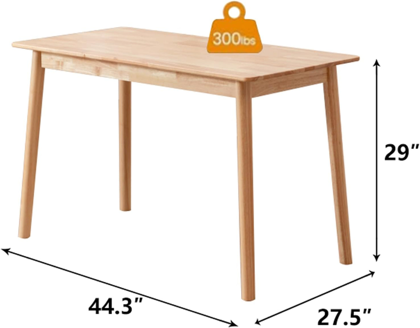 Rectangular Kitchen Solid Wood Dining Table 46.8 inches Legs Sturdy Natural Rubber Wood and Walnut Color (Natural Oak)