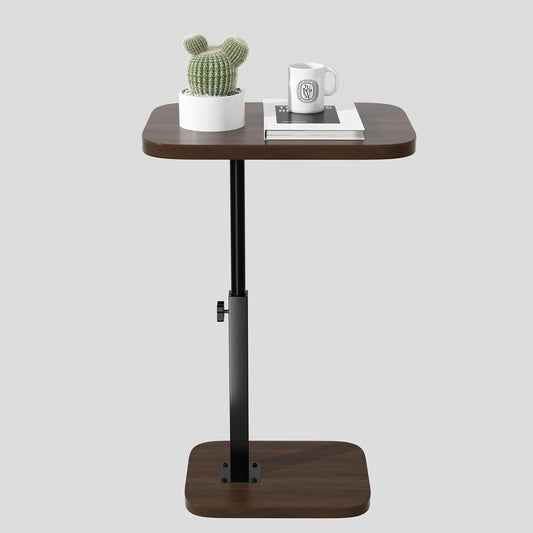 Adjustable Side Table TV Tray, C Shaped End Table, Small Bedside Table, Mid Century Modern Accent Nightstand for Living Room, Bedroom, Corners and Office (Walnut)