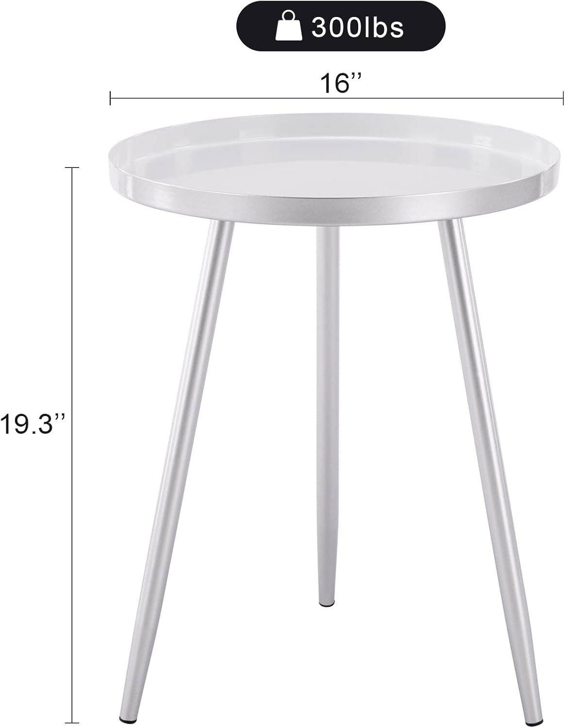 Apicizon 16" Round Side Table Set of 2, Silver Metal End Table for Living Room, Bedside, Mid Century Modern Coffee Table or Circle Accent Table for Small Spaces, Silver and White