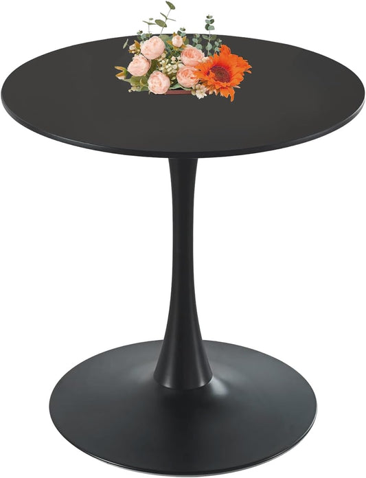 Black Round Dining Table, 24 Inches Tulip Round Kitchen Table, Mid-Century Leisure Table for Small Places, Dining Room, Living Room, Cafe
