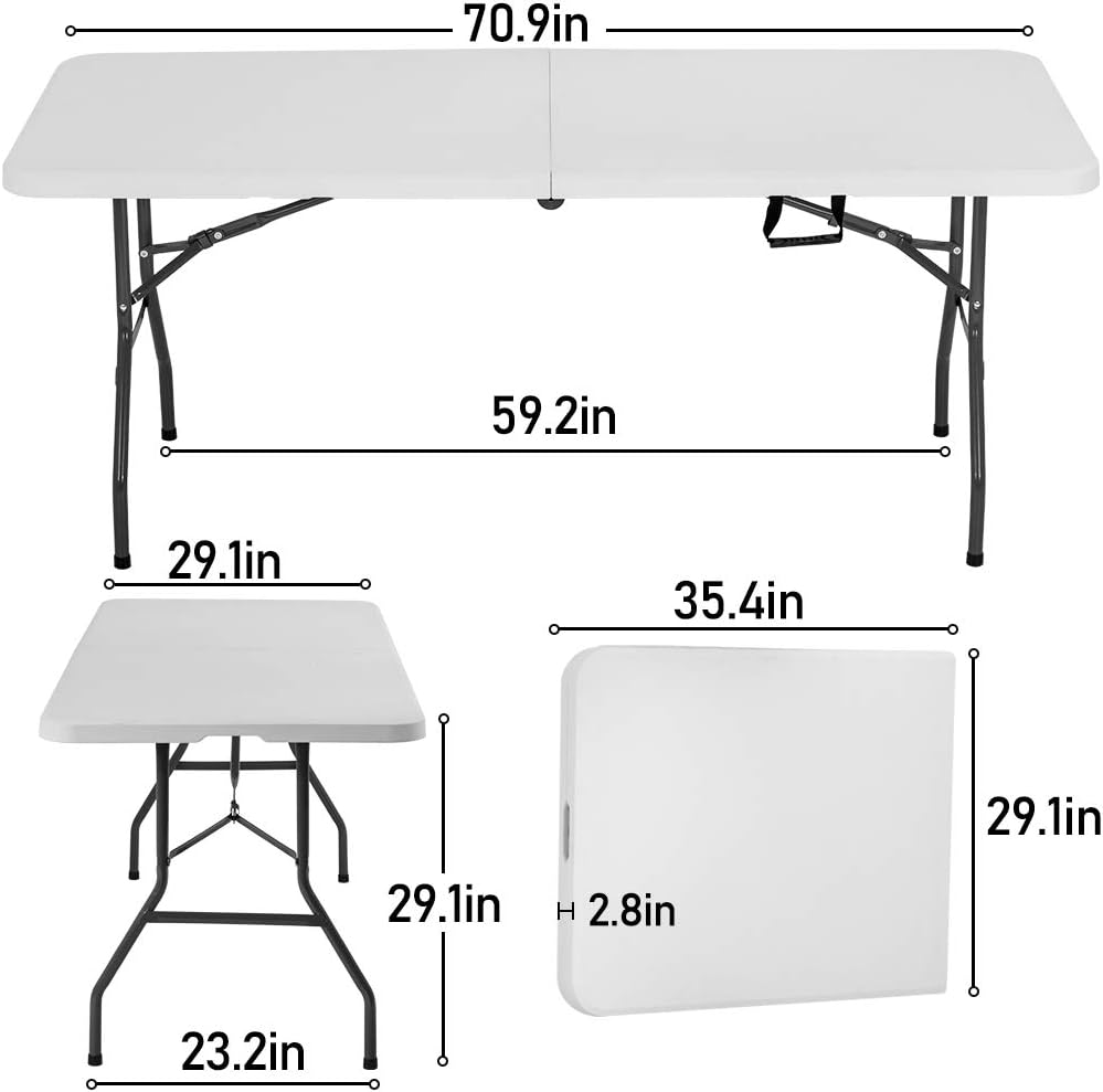 6FT Picnic Table Folding Table Camping Table Plastic Table Fold Up Table Lock for Party Event,White