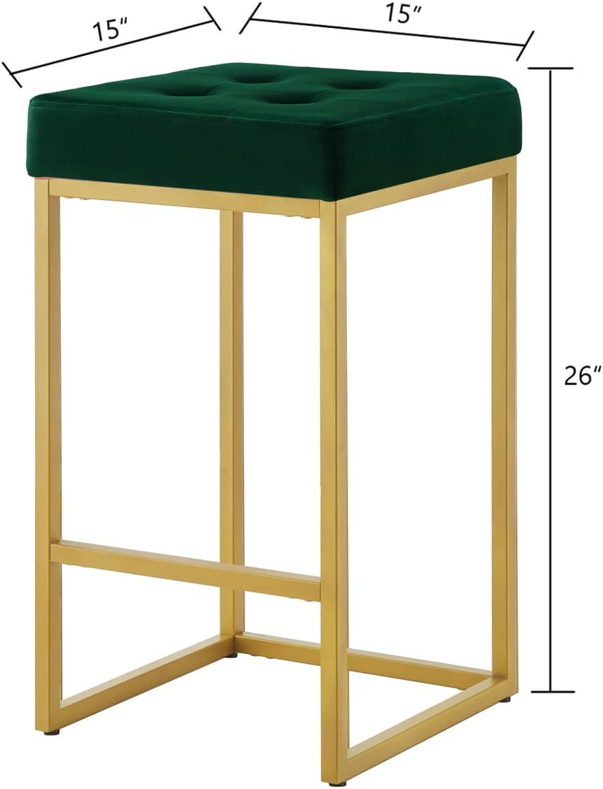 24KF Contemporary Counter Height Bar Stool Set of 2 for Kitchen Island, 26" H Velvet Padded Gold Barstool Bar Chair,5066-Jade