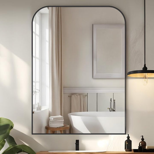 Bathroom Mirror, Wall Mirrors, Black Metal Framed Wall-Mounted Mirrors, Bathroom Vanity Mirror for Over Sink, Living Room, Bedroom, Entryway, 24x32 Inch, Black