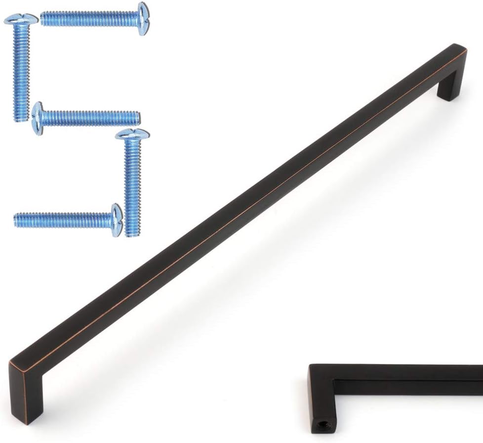 KOOFIZO Solid Square Bar Cabinet Handle - Oil Rubbed Bronze Furniture Pull, 12.6 Inch/320mm Screwhole Distance, Pack of 5 for Kitchen Cupboard Door, Bedroom Dresser Drawer, Bathroom Wardrobe Hardware