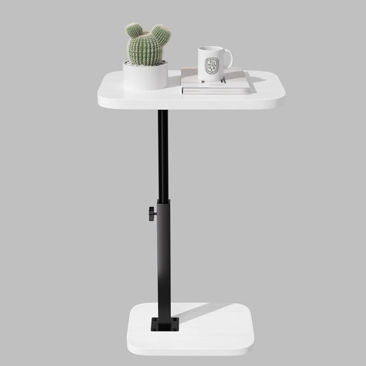 Adjustable Side Table TV Tray, C Shaped End Table, Small Bedside Table, Mid Century Modern Accent Nightstand for Living Room, Bedroom, Corners and Office (White)