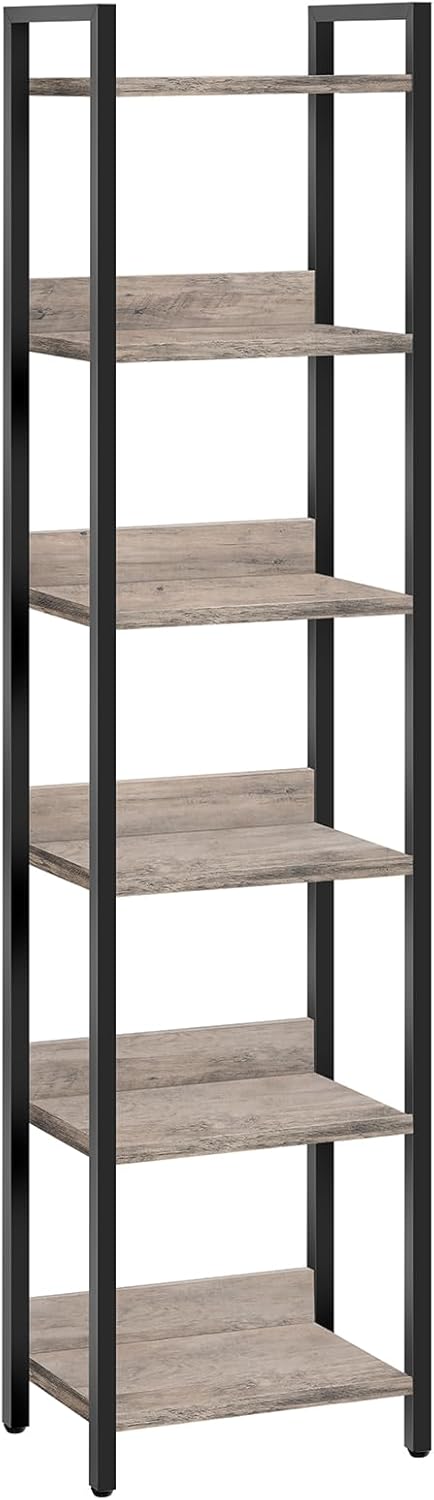 Bookshelf, 6-Tier Bookcase, Standing Book Shelf for Small Space, Storage Shelf Organizer, for Living Room, Bedroom, Study, Balcony, Greige and Black BKHG6601
