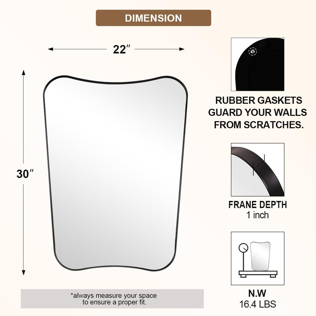 ANDY STAR Matte Black Bathroom Vanity Mirror, 22x30 Inch Irregular Mirror for Wall, Asymmetrical Mirror for Bathroom, Unique Shape Decorative for Powder Room, Entryway