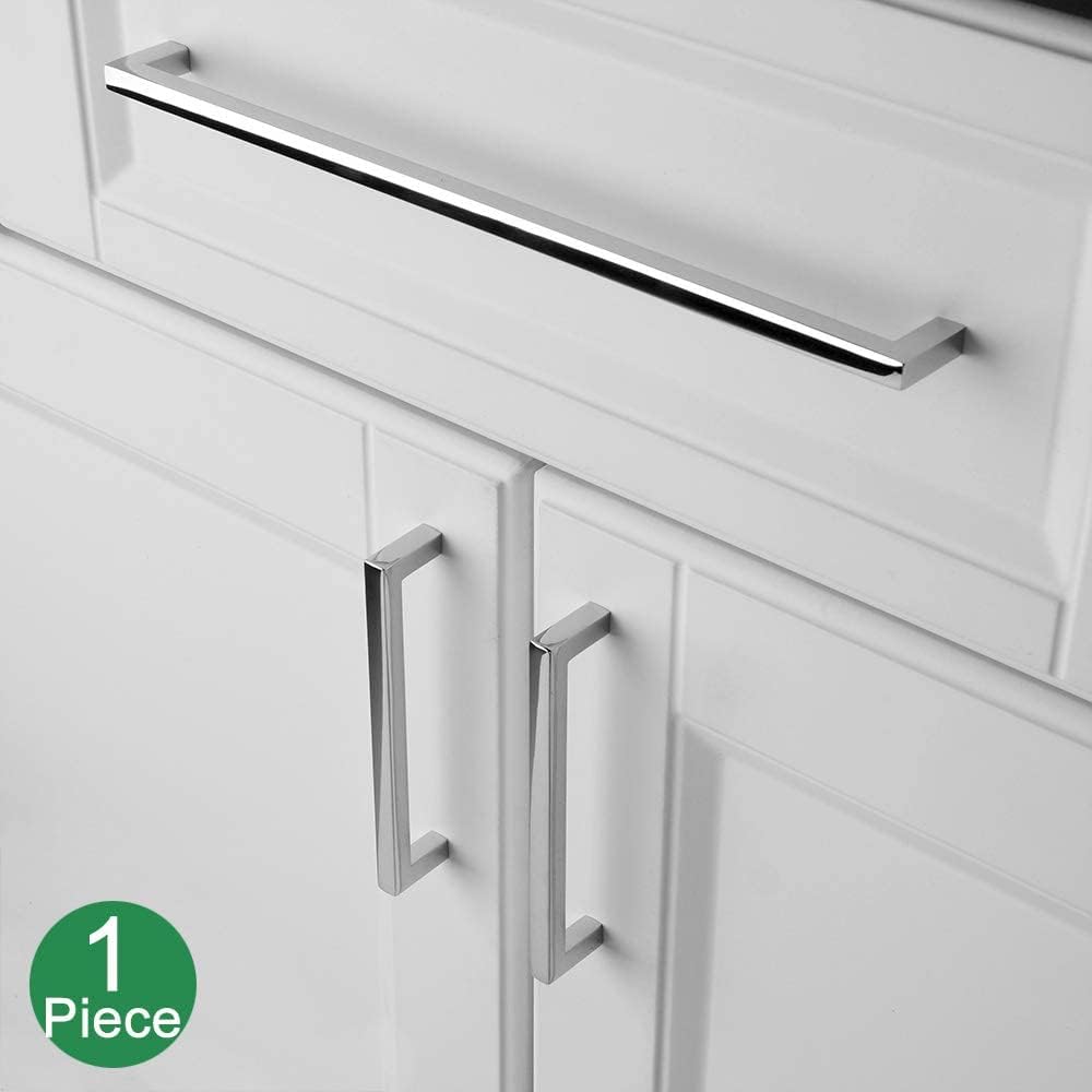 KOOFIZO Solid Square Bar Cabinet Handle - Chrome Furniture Pull, 12.6 Inch/320mm Screwhole Distance, 1-Piece for Kitchen Cupboard Door, Bedroom Dresser Drawer, Bathroom Wardrobe Hardware