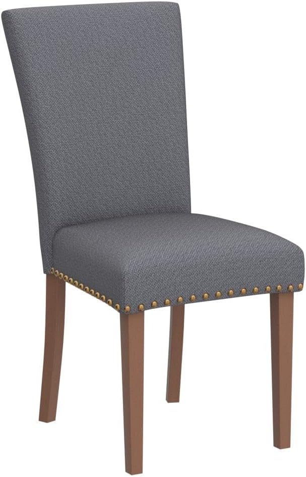 COLAMY Upholstered Parsons Dining Chairs Set of 2, Fabric Dining Room Kitchen Side Chair with Nailhead Trim and Wood Legs - Dark Grey