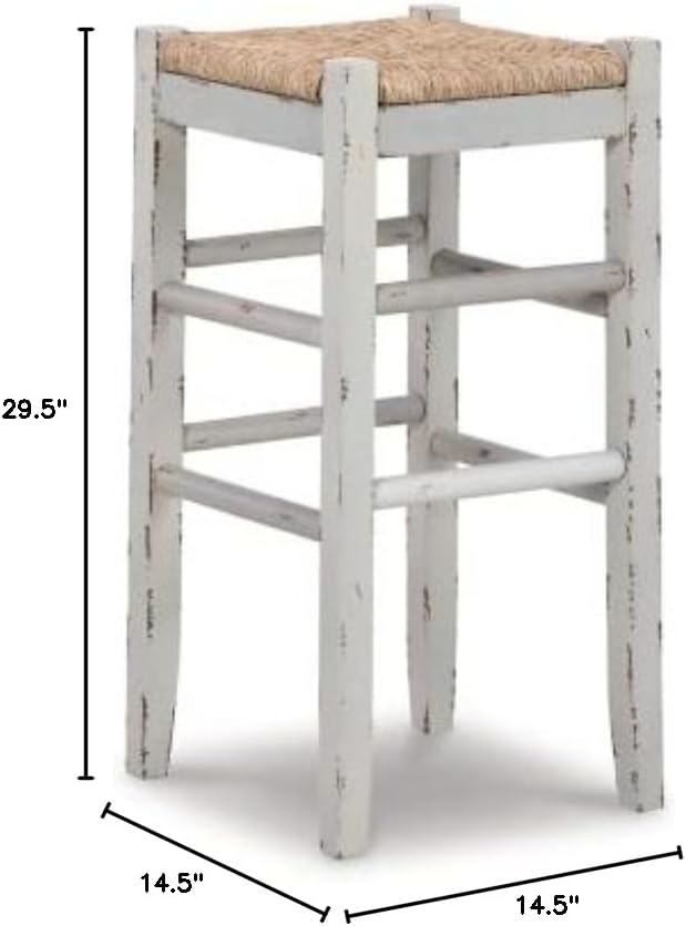 Signature Design by Ashley Mirimyn Farmhouse 29.5" Bar Height Bar Stool with Woven Wicker Seats, 2 Count, White & Light Brown