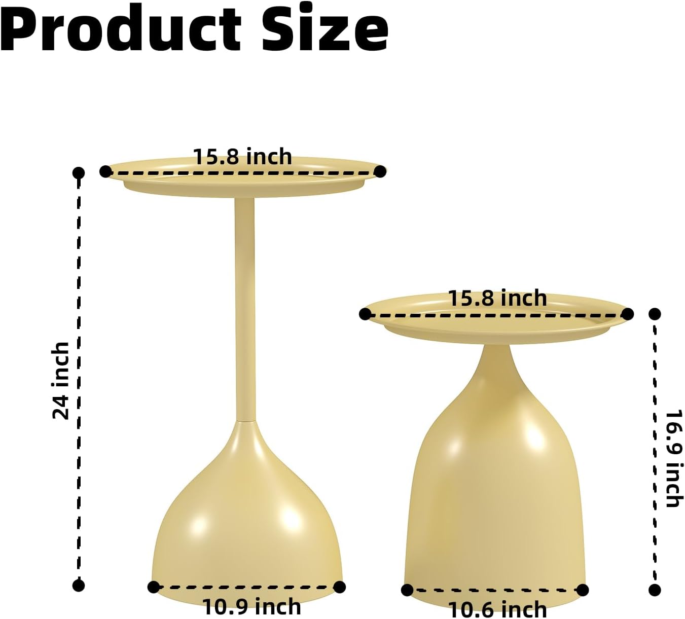 hitsuki Yellow Nesting Coffee Table Set of 2 Funky Colorful Round Metal End Side Tables for Living Room Sofa Retro Modern Pedestal nightstand Cute Matte Cream Yellow Side Table