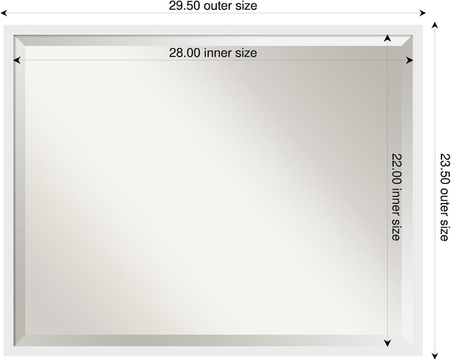 Amanti Art White Bathroom Mirror for Over Sink, 24x30 Incline White Rectangle Vanity Mirror, Large Modern Contemporary Wood Frame, Hangs Horizonally and Vertically, Bathroom Wall Decor, Beveled Edge