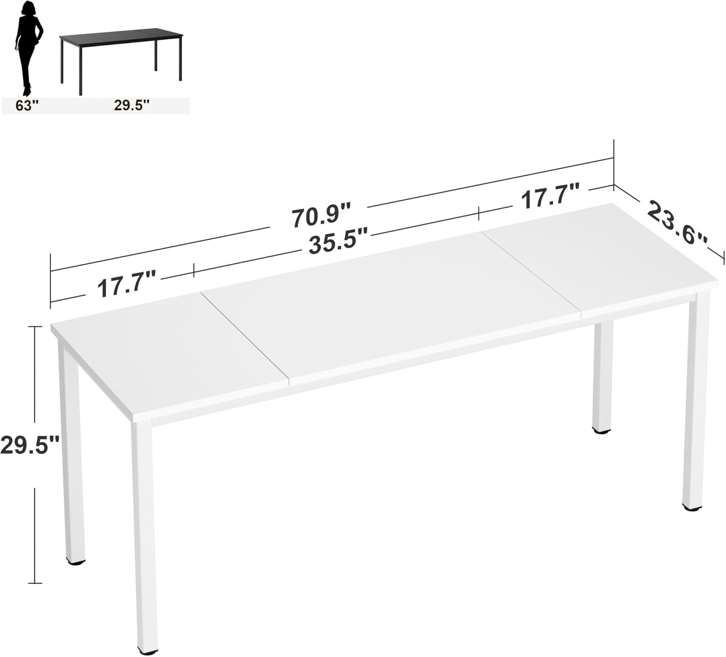 Need Large Computer Desk 70.8 x 23.6 inches Conference Table Large Office Desk Writing Table Workstation for Home Office,White 10FJGSAC3-180WW-60-ND