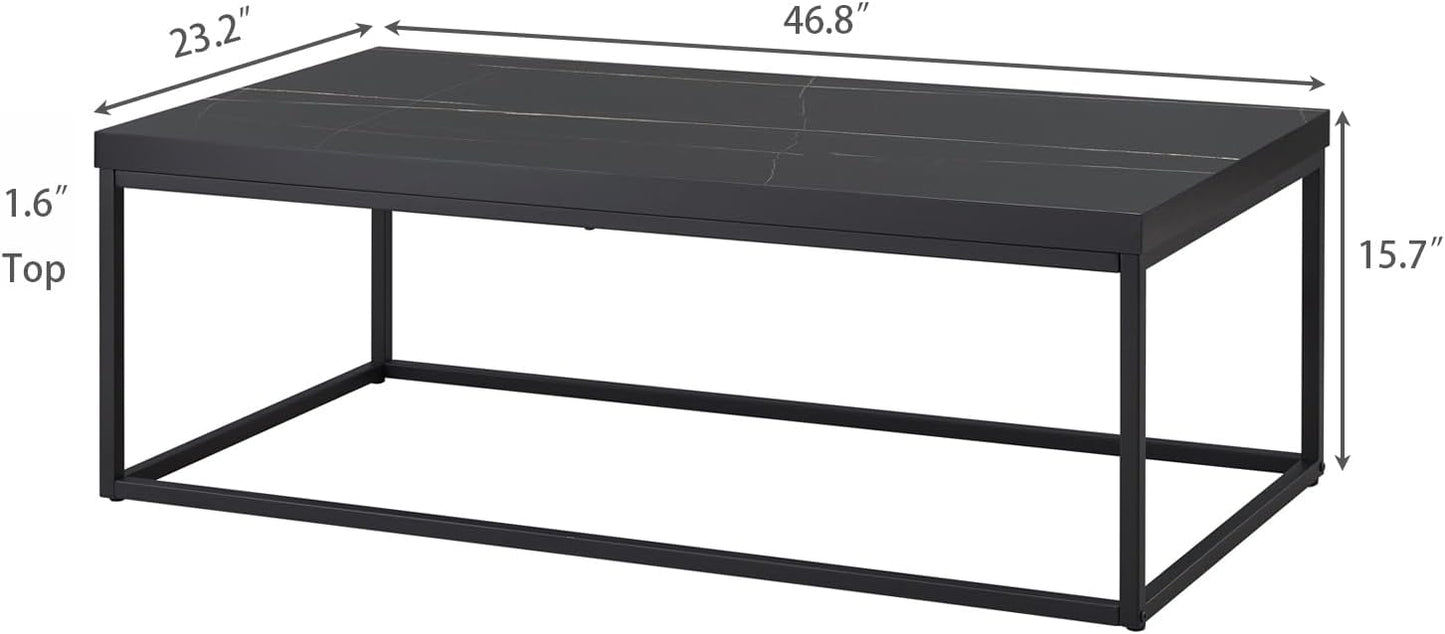 CENSI 47-Inch Black Marble Accent Coffee Table/Center Table for Living Room, Rectangle Modern Industrial Style,Wood and Metal, Max.Loading 220 lbs. (Black Marble)