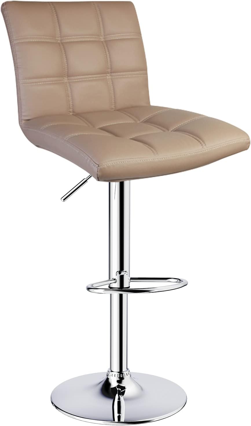 Leopard Modern Square PU Leather Adjustable Bar Stools with Back, Square Back Bar Stools Set of 2, Counter Height Swivel Stool (Khaki)