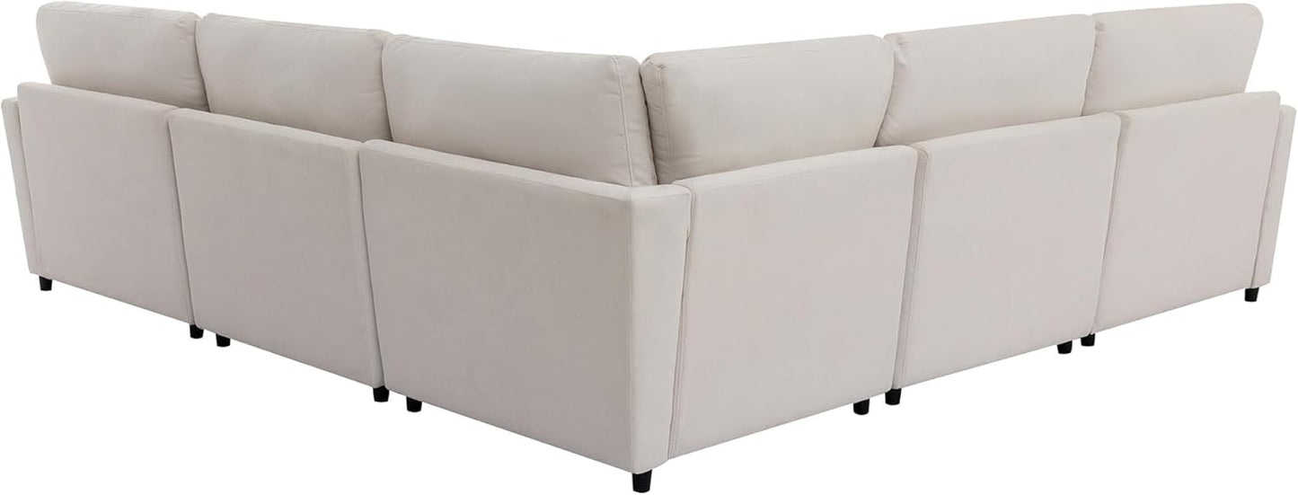 Merax 6-Seater Modern Large U-Shape Sectional Sofa, with Removable Ottomans for Living Room,Beige
