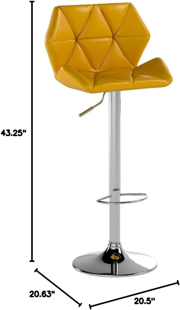 Roundhill Furniture Glasgow Contemporary Tufted Adjustable Height Hydraulic Yellow Bar Stools, Set of 2,