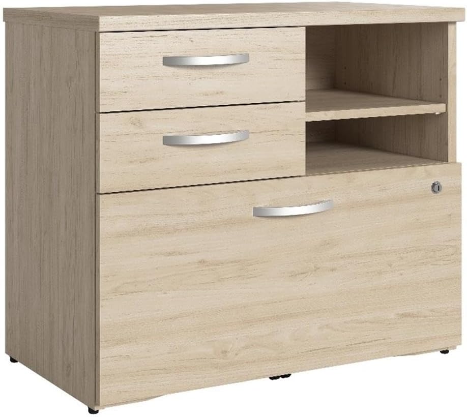 Bush Business Furniture Studio C Office Storage Cabinet with Drawers and Shelves in Natural Elm, Organization for Home or Professional Workspace