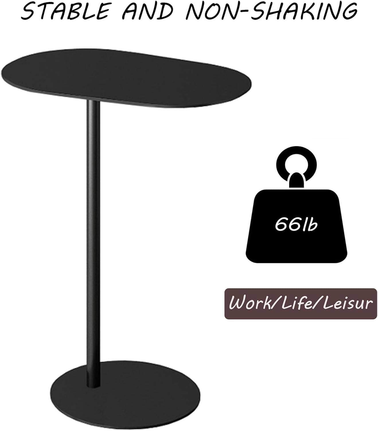 C-Shaped Side Table, Iron End Table for Couch Sofa and Bed, Small Metal Black Side Tables for Living Room Bedroom (Black, High-27.6in/70cm)