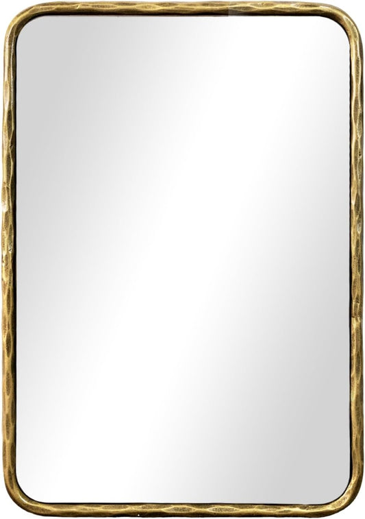 BEGINS Hand-Forged Steel Wall Mirror, 30x22 Inch Vintage Solid Steel Frame, Antique Rounded Rectangle Bathroom Mirror with Hidden Mounting Hooks, Horizontal or Vertical Hanging