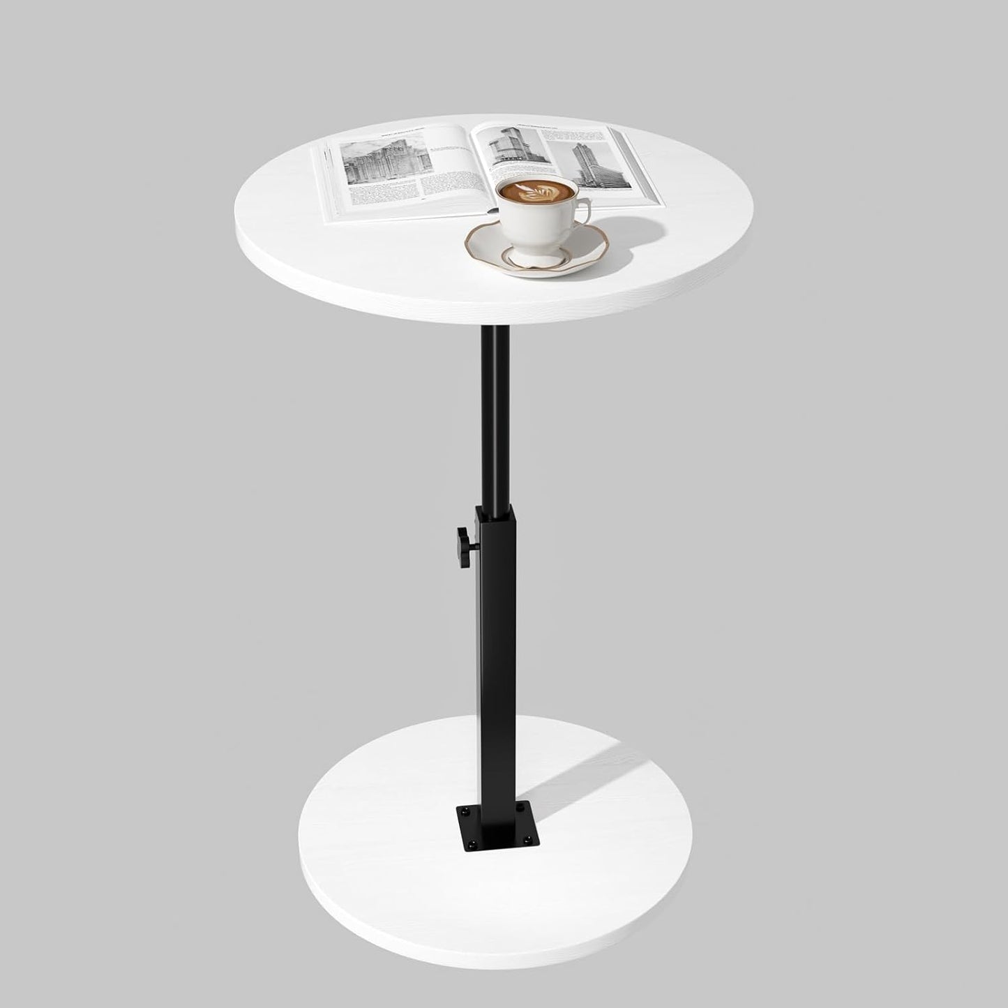 Adjustable Side Table, Round End Table, Small Bedside Table, Mid Century Modern Nightstand for Living Room, Bedroom, Corners and Office (White)