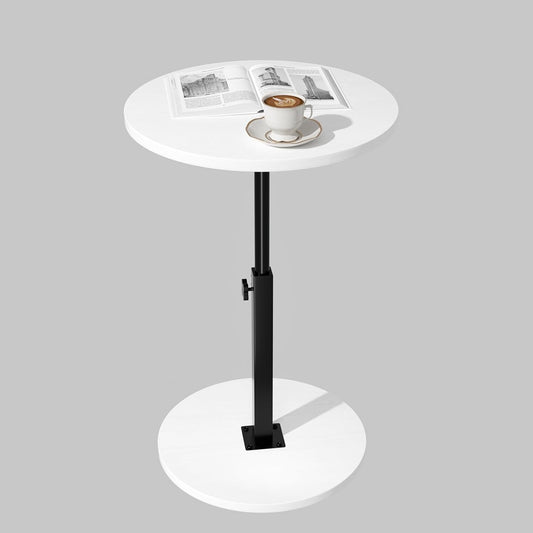 Adjustable Side Table, Round End Table, Small Bedside Table, Mid Century Modern Nightstand for Living Room, Bedroom, Corners and Office (White)