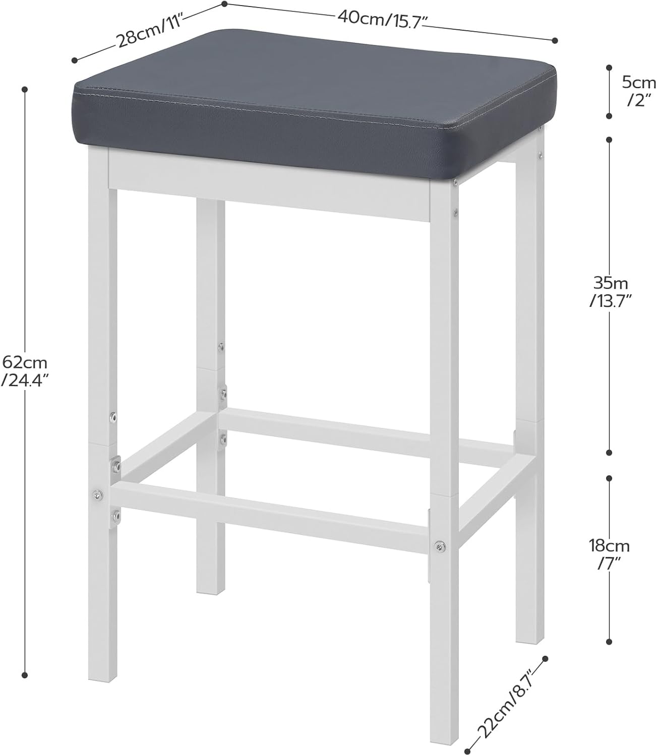 HOOBRO Bar Stools, 24.8-Inch Height Stools, Breakfast Bar Stools, Kitchen Bar Chairs, 2" Thick Upholstery, for Kitchen, Dining Room, Cafe, Bar Counter, White and Gray WG21BY01