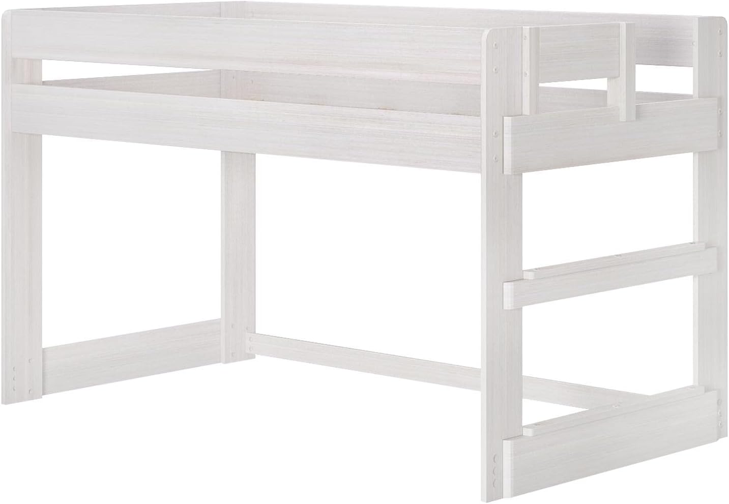 Max & Lily Modern Farmhouse Low Loft Bed, Twin Bed Frame For Kids, White Wash