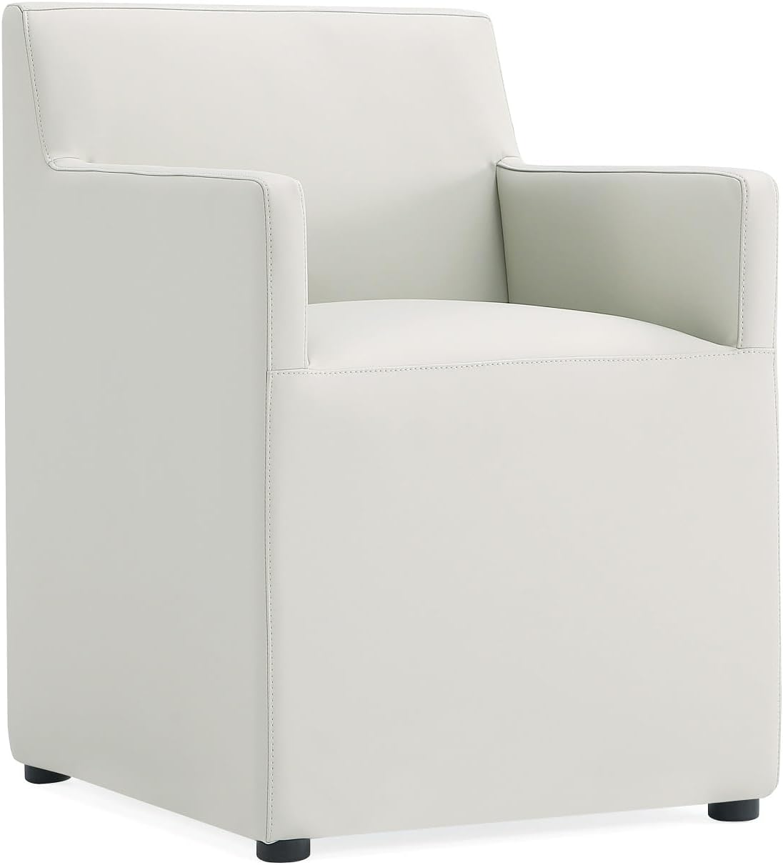 Manhattan Comfort Anna Square Modern Dining Chair with Arms, Head-to-Toe Faux Leather Upholstered Accent Armchair with Plastic Foot Padding, Set of 1, Stone Grey