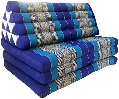 Leewadee 3-Fold Mat XXL with Triangle Cushion – Firm TV Pillow, Foldable Mattress with Cushion Made of Eco-Friendly Kapok, 67 x 31 inches, Blue