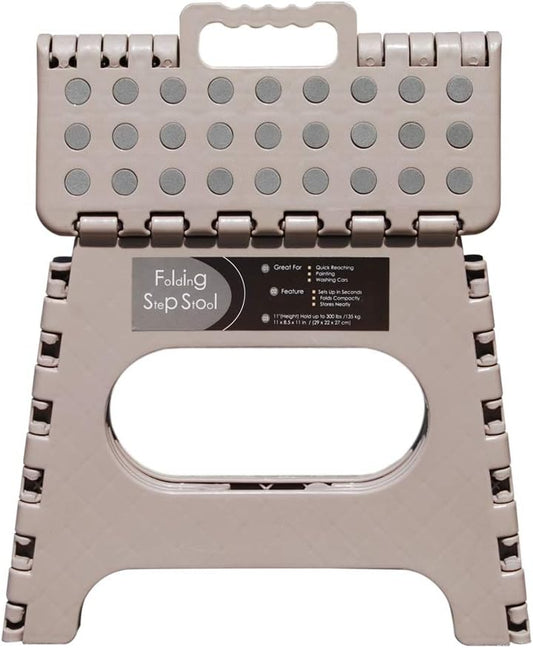 Non-Slip Folding Step Stool, Sturdy Safe Enough - Holds up to 300 Lb - 11 inch Footstool for Adults or Kids, Folding Ladder Storage/Opens Easy, for Kitchen,Toilet,Camping (Light Tan, 11'')