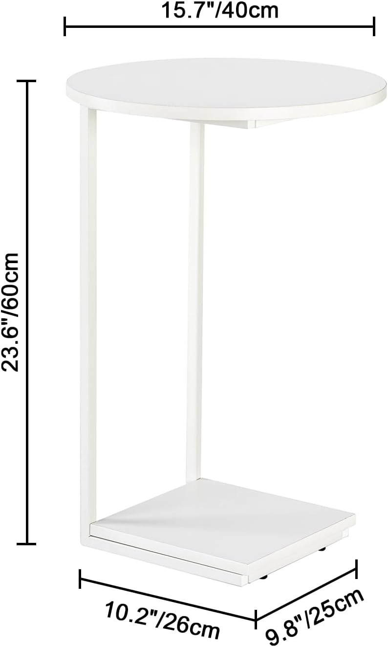HDANI C Table End Table,Couch Table That Slide Under,Sofa Side Table in Living Room,White