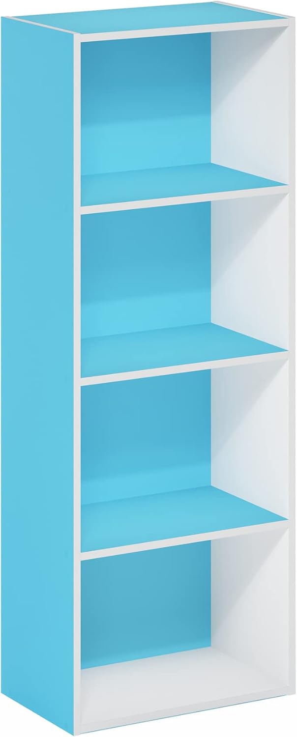 Furinno Luder Bookcase / Book / Storage, 4-Tier, Light Blue/White