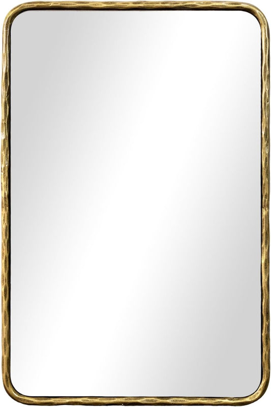 BEGINS Hand-Forged Steel Wall Mirror, 24x36 Inch Vintage Solid Steel Frame, Antique Rounded Rectangle Bathroom Mirror with Hidden Mounting Hooks, Horizontal or Vertical Hanging