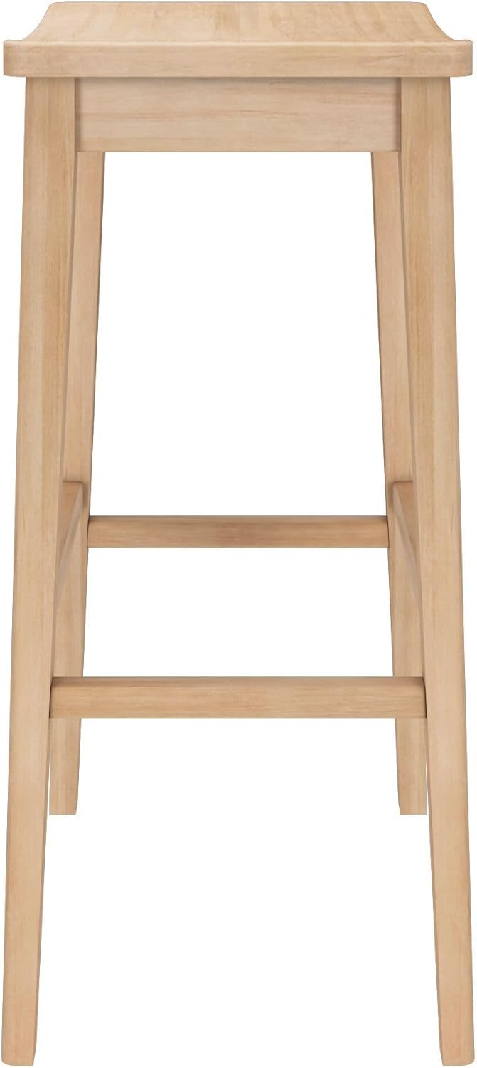 Plank+Beam Smythe Bar Stool, 30", Set of 4, Sturdy Wood Modern Kitchen Bar Height Stool, Saddle Seat Backless Bar Chair, Metal Footrest, Blonde