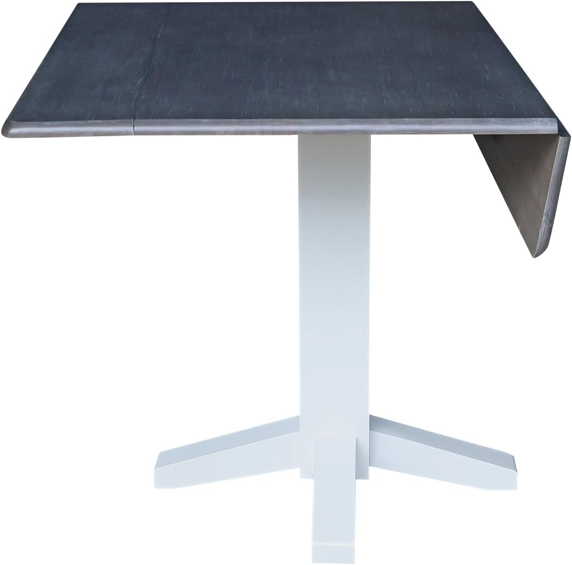 IC International Concepts Solid Wood 36" Square Dual Drop Leaf Dining Table, White/Heather Gray