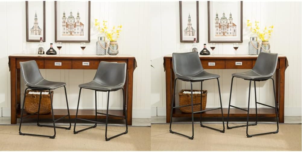 Roundhill Furniture Vintage PU Leather Bar Stools, Antique Gray, Set of 2