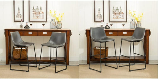 Roundhill Furniture Vintage PU Leather Bar Stools, Antique Gray, Set of 2