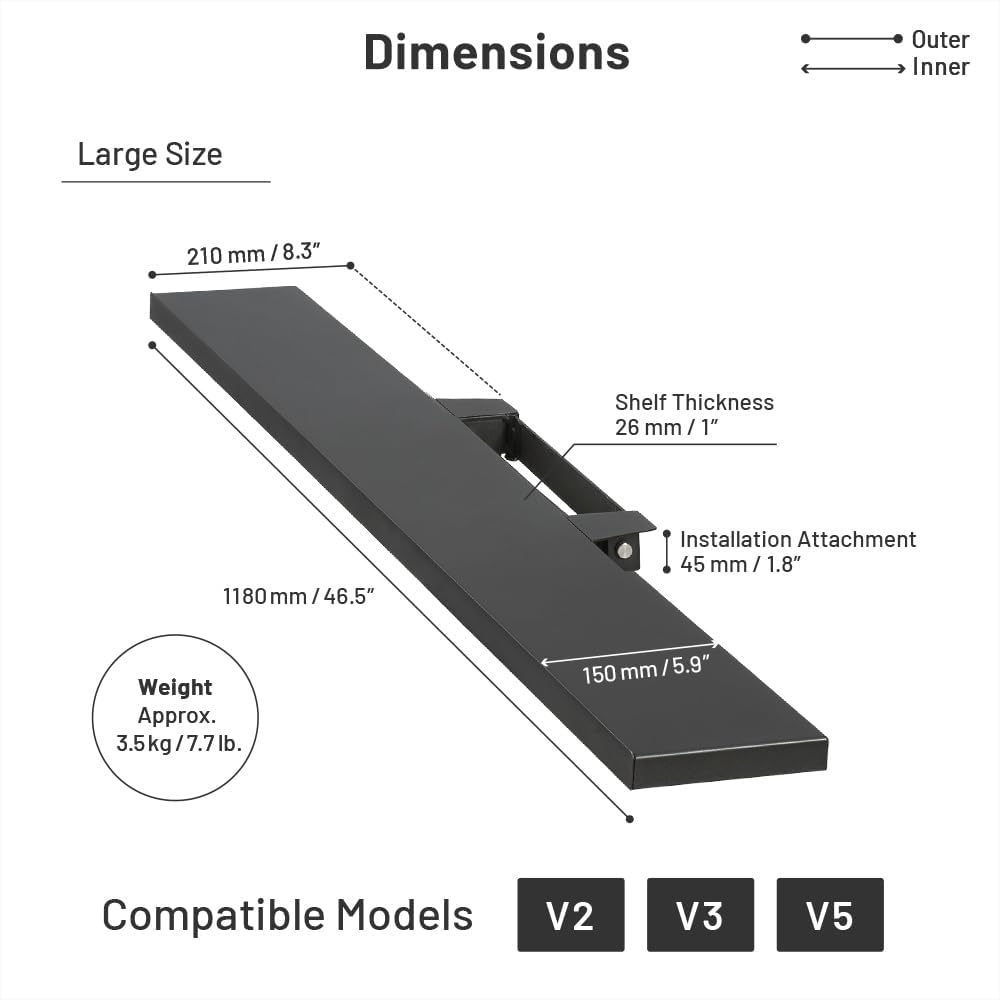 WALL V3 High Type TV Stand w/Multi-Device Holder and Soundbar Shelf L Black Set | Sleek Japanese 32-80 Inch Universal Side TV Stand Adjustable Mount, No Drill | Sleek Soundbar Shelf | Walnut