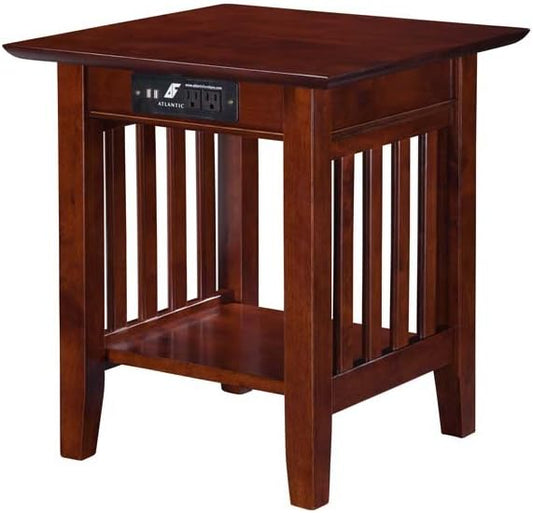 AFI, Mission End Table with Charging Station, Walnut