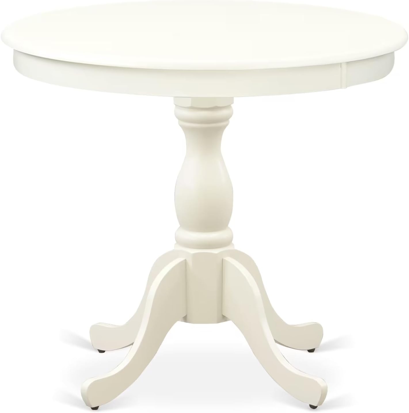 East West Furniture AMVA3-LWH-W 3 Piece Kitchen Table Set for Small Spaces Contains a Round Dining Room Table with Pedestal and 2 Dining Chairs, 36x36 Inch, Linen White