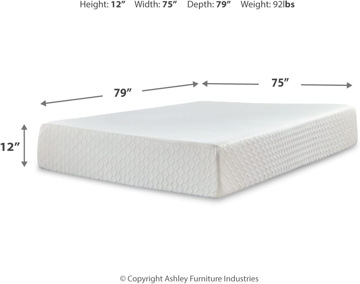 Signature Design by Ashley King Size Chime 12 Inch Medium Firm Memory Foam Mattress with Green Tea & Charcoal Gel for Pressure Relief, Fiberglass Free, Mattress In A Box