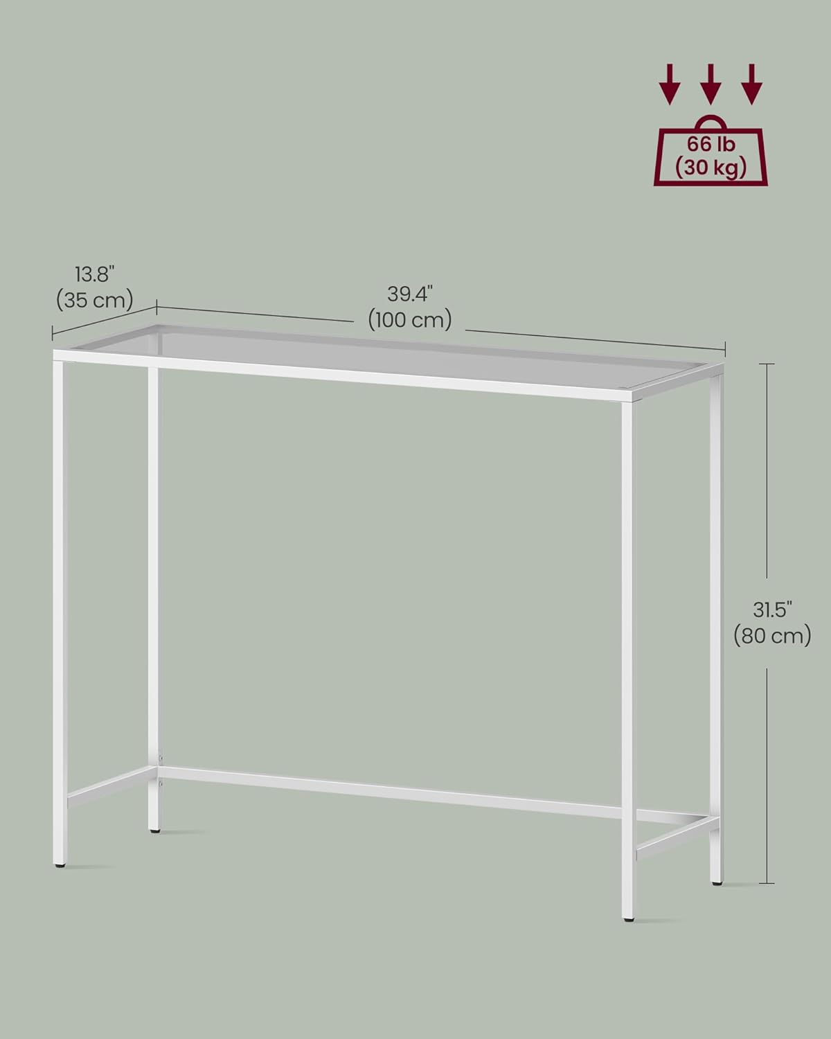 VASAGLE Entryway Table, Console Table, Tempered Glass Tabletop, Modern Sofa Table, Easy Assembly, with Adjustable Feet, for Living Room, Entryway, Pearl White and Slate Gray ULGT026W01