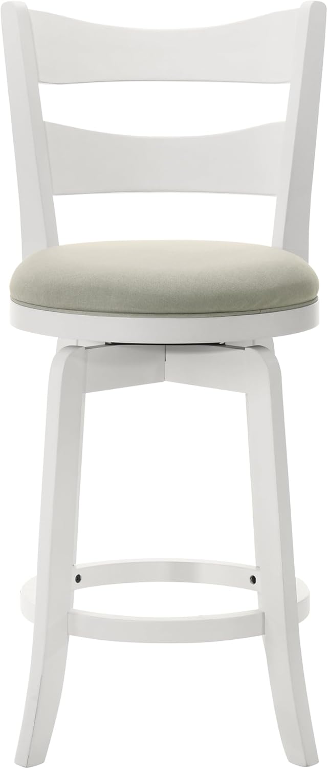 Armen Living Blair 26 in. Matte White Counter Height Rubberwood Swivel Barstool with Fog Fabric Seat - Set of 2