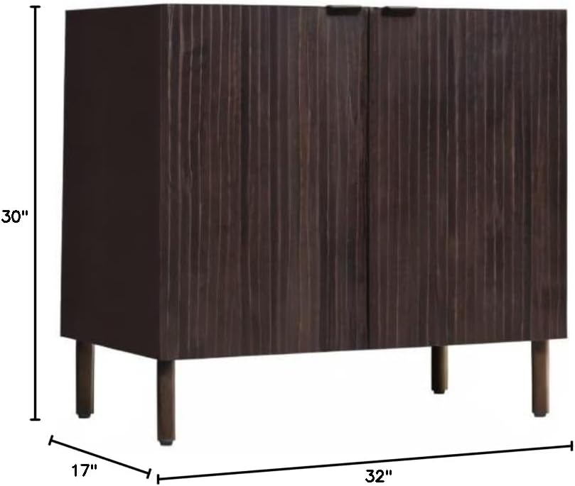 Sango Merk 2-Door Cabinet, Modern Walnut Storage Cabinet with Vertical Groove Doors, Adjustable Shelf, Cylindrical Wood Legs, Discreet Metal Finger Pulls, Stylish Furniture for Living or Dining Room
