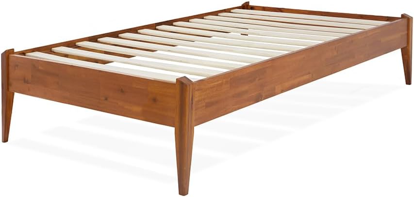 Bme Dinkee Twin Bed Frames without Headboard, Acacia Wood 15 Inch Platform Bed, Slat Support, Japanese Joinery Bed, No Box Spring Needed, Easy Assembly, Minimalist Modern and Bohemian Style, Caramel
