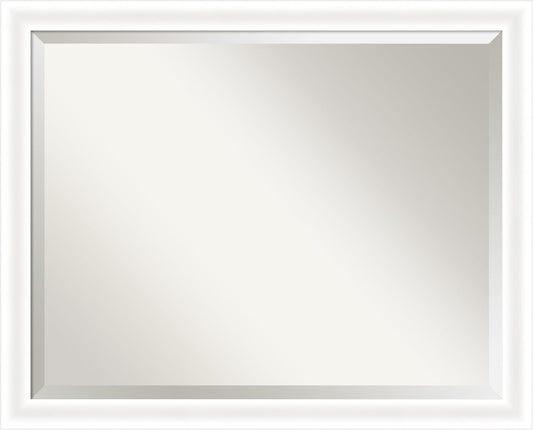 Amanti Art White Bathroom Mirror for Over Sink, 25x31 Oliver White Narrow Rectangle Vanity Mirror, Large Modern Wood Frame, Hangs Horizonally and Vertically, Bathroom Wall Decor, Beveled Edge